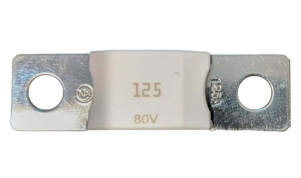 Fusible Mega Fuse de 125A para sistemas a 80V brinda proteccion a tu sistema Victron contra sobrecorrientes.