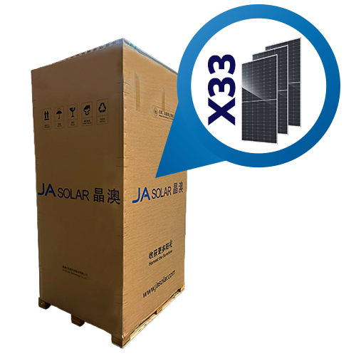 Pallet con 33 piezas de panel Solar JA Solar N-Type Double Glass Bifacial de 720W