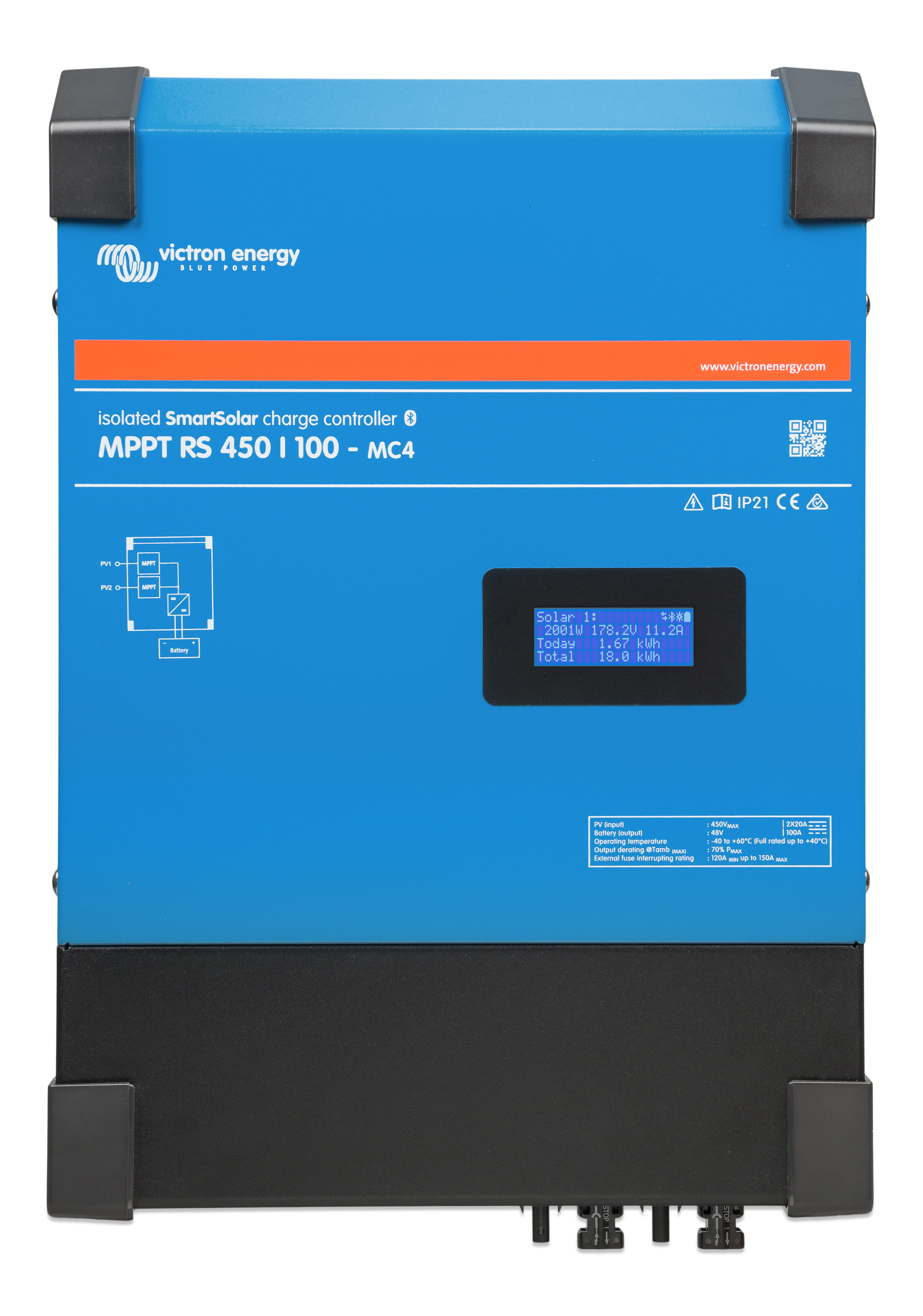Controlador Victron SmartSolar MPPT RS 450/100 MC4, vista frontal