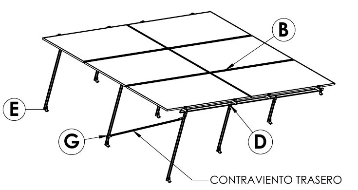 Plano ALUMINEXT NXT-SM2X3-1135: estructura para seis paneles verticales en dos filas de tres