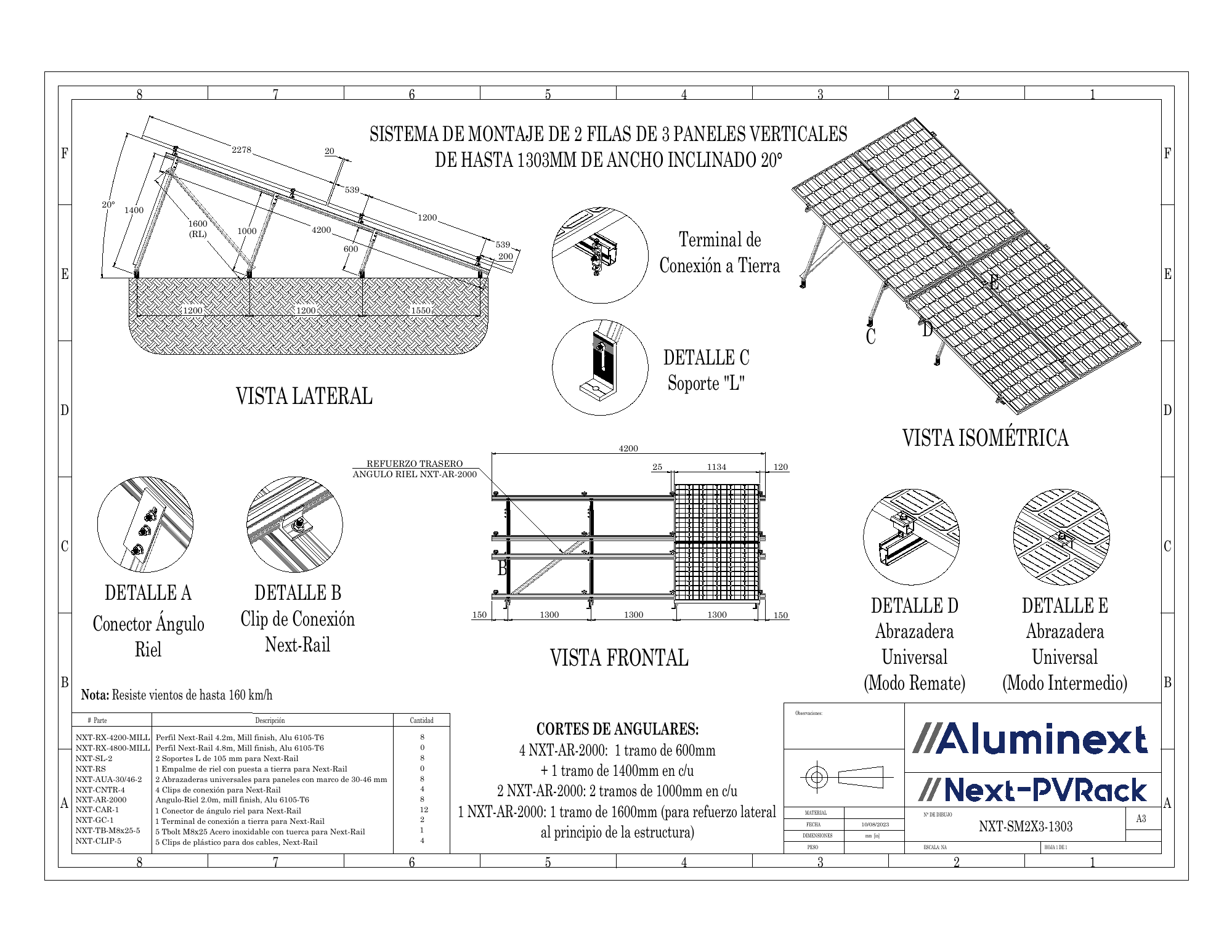 Plano histórico ALUMINEXT NXT-SM2X3-1303 de 2023; revisión suministrada por confirmar
