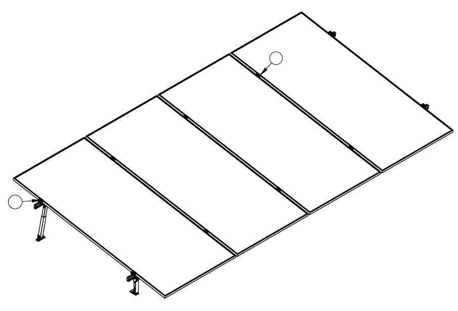 Vista isométrica del plano ALUMINEXT NXT-SM4I-30-1135-R para 4 paneles